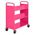 Sandusky® 46H x 39W x 19D Steel Flat Bottom and Sloped Book Truck, 5 Shelf, Pink
