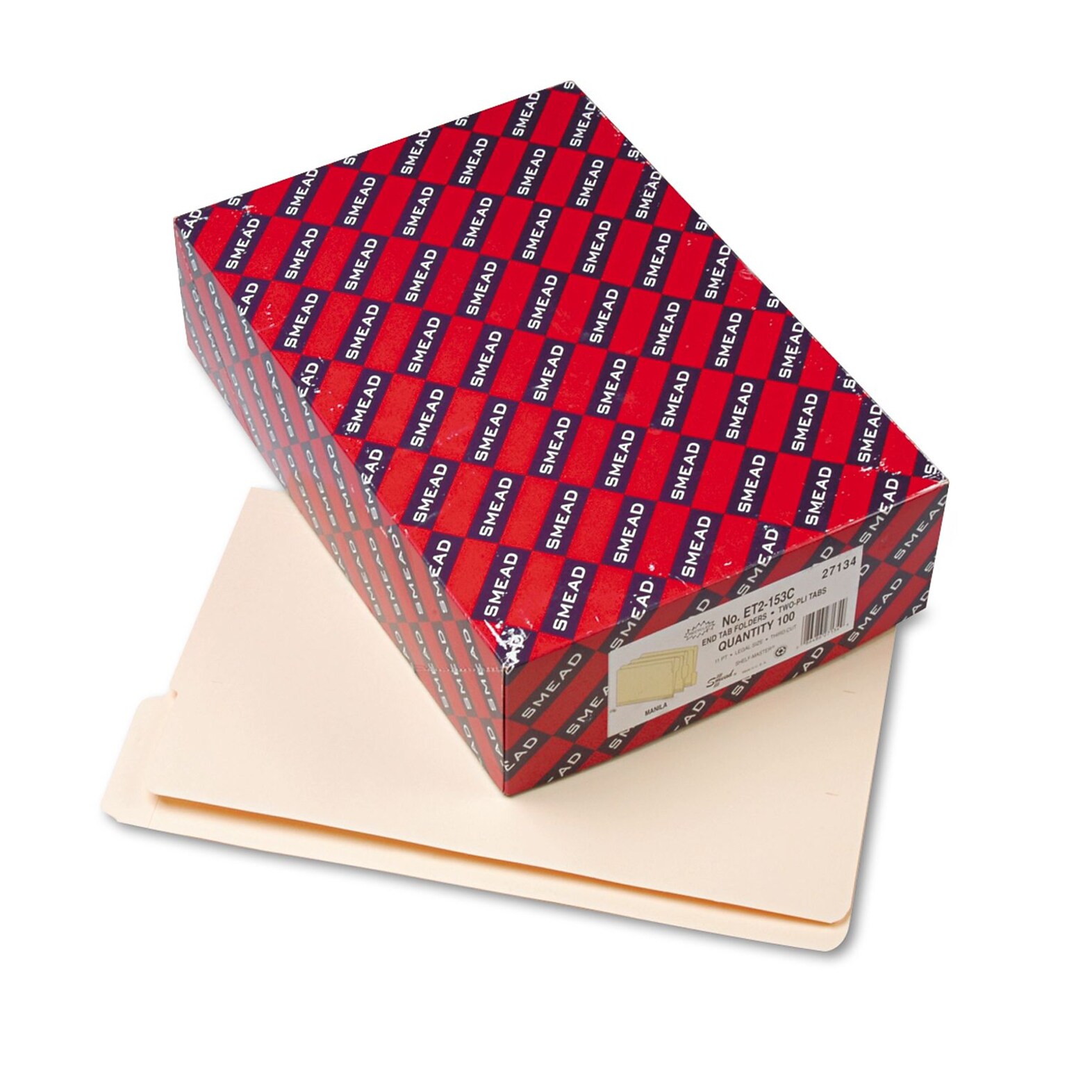 Smead Shelf-Master Reinforced End Tab File Folder, 1/3 Cut, Legal Size, Manila, 100/Box (27134)