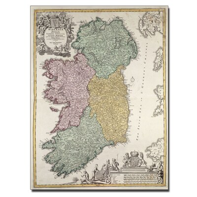 Trademark Fine Art Johann B. Homann Map of Ireland 1730 Canvas Art 14x19 Inches