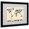Michael Tompsett Old Clocks World Map Matted Framed Art - 11x14 Inches - Wood Frame