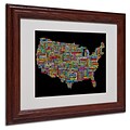 Michael Tompsett US Cities Text Map II Matted Framed Art - 16x20 Inches - Wood Frame