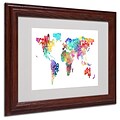 Michael Tompsett World Text Map Matted Framed Art - 11x14 Inches - Wood Frame