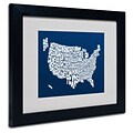 Trademark Fine Art Michael Tompsett NAVY-USA States Text Map Matted Black Frame 11x14 Inches