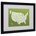 Trademark Fine Art Michael Tompsett OLIVE-USA States Text Map Matted Black Frame 16x20 Inches