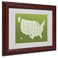 Michael Tompsett OLIVE-USA States Text Map Matted Framed - 11x14 Inches - Wood Frame
