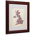 Michael Tompsett UK Cities Text Map 2 Matted Framed Art - 11x14 Inches - Wood Frame