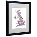 Trademark Fine Art Michael Tompsett UK Cities Text Map 3 Matted Art Black Frame 16x20 Inches