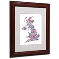 Michael Tompsett UK Cities Text Map 7 Matted Framed Art - 11x14 Inches - Wood Frame