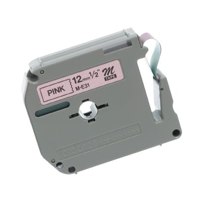 Brother P-touch M-E31 Label Maker Tape, 1/2" x 26-2/10', Black on Pink (M-E31)