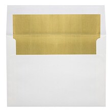 LUX® 60lb 4 1/4x6 1/4 Square Flap Envelopes W/Peel&Press; White W/Gold LUX, 500/BX