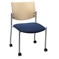 KFI® Seating Fabric Armless Guest/Reception Chair Natural Wood Back and Casters, Blue Confetti, 2/Ct