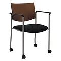 KFI® Seating Fabric Armed Guest/Reception Chair With Chocolate Wood Back and Casters, Black, 2/Ct