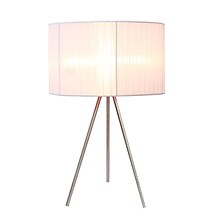 Simple Designs White Sheer Silk Band Tripod Table Lamp, Brushed Nickel Finish