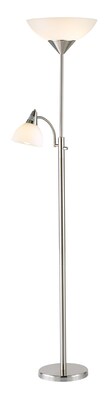 Adesso® Piedmont 71H Brushed Steel 300W Torchiere Floor Lamp with Reading Light and White Plastic S