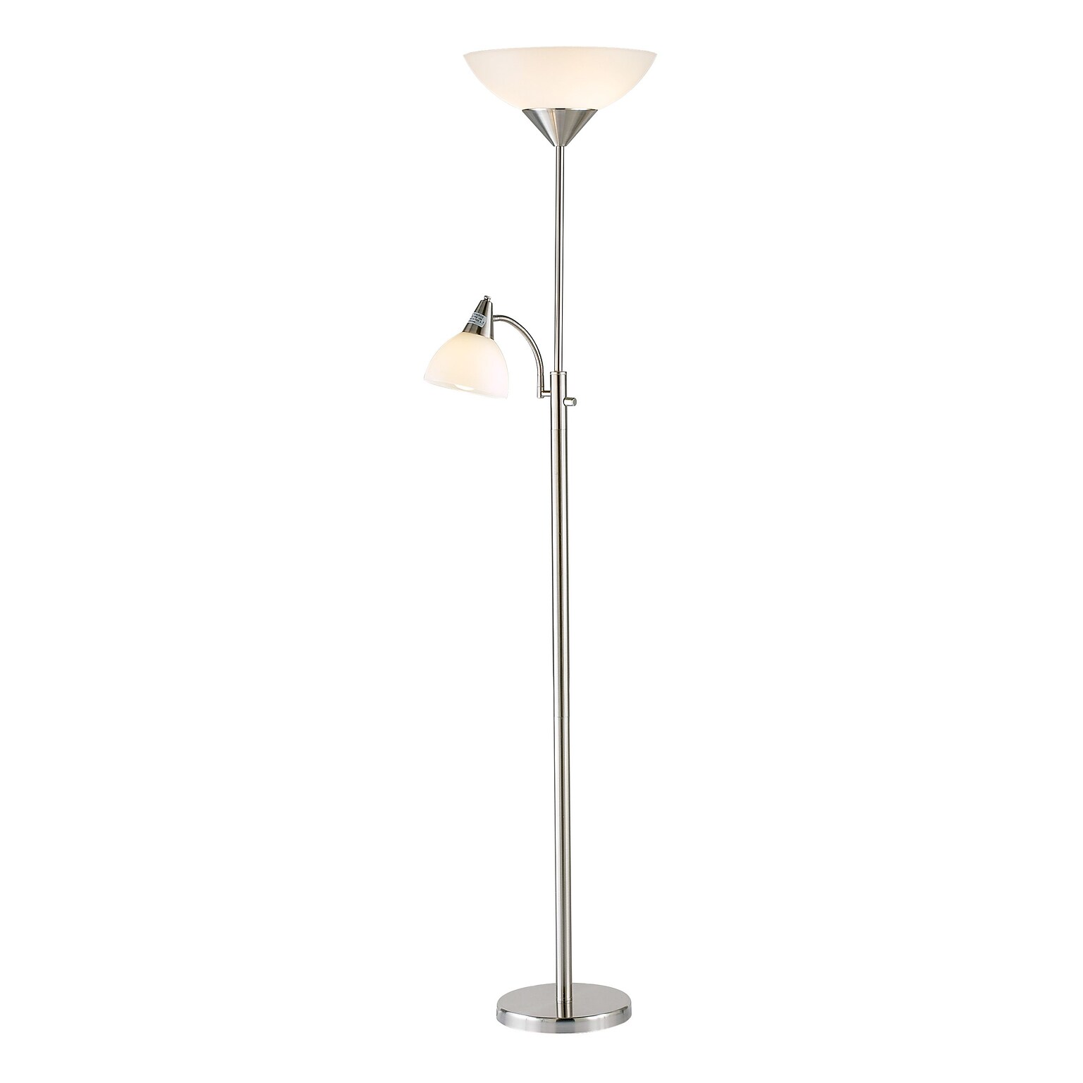 Adesso® Piedmont 71H Brushed Steel 300W Torchiere Floor Lamp with Reading Light and White Plastic Shades (7202-22)