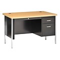 Sandusky® 48 x 30 Single Pedestal Steel Teachers Desk, Black/Maple