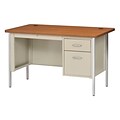 Sandusky Lee® 600 Series Steel Teachers Desk, 48W x 30D, Single Pedestal, Putty/Medium Oak