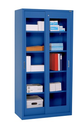 Sandusky Elite 72H Sliding Door Clearview Steel Storage Cabinet with 5 Shelves, Blue (BV4S361872-06)