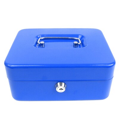 Trademark Global® Stalwart™ 8" Key Lock Cash Box With Coin Tray, Blue