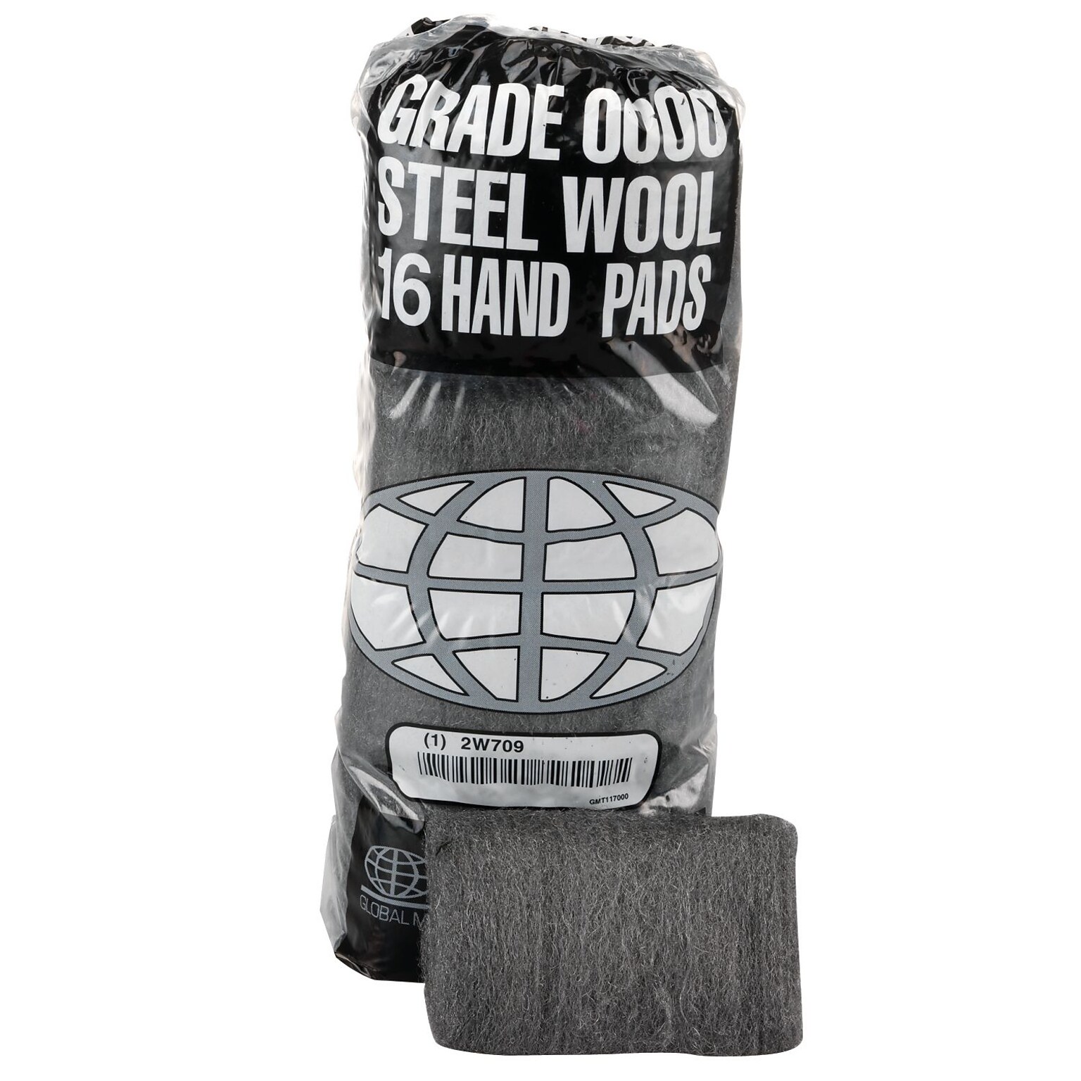 Global Material Steel Wool Hand Pad, #0000, Finest, 4 Wide, 12 Sleeves per case