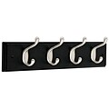 18W Coat Rack with 4 Heavy-Duty Hooks, Satin Nickel and Black