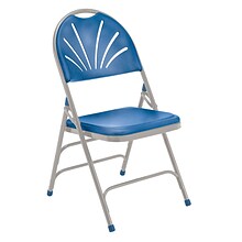 NPS #1105 Polyfold Fan Back Triple Brace Double Hinge Folding Chairs, Blue/Blue/Grey - 4 Pack