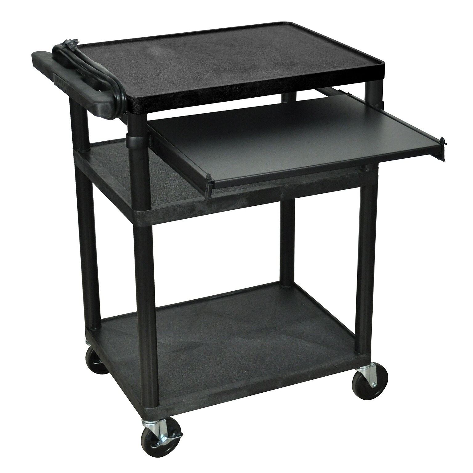 Luxor 3-Shelf Plastic/Poly Mobile A/V Cart with Lockable Wheels, Black (LP34LE-B)