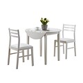 Monarch 3PC Padded Dining Set With a 36Dia Drop Leaf Table, White