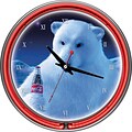 Trademark Global® Chrome Double Ring Polar Bear With Coke Bottle Analog Neon Wall Clock, Coca-Cola®