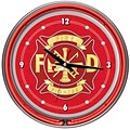 Trademark Global® Chrome Double Ring Analog Neon Wall Clock, Fire Fighter