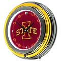 Trademark Global® Chrome Double Ring Analog Neon Wall Clock, NCAA Lowa State University