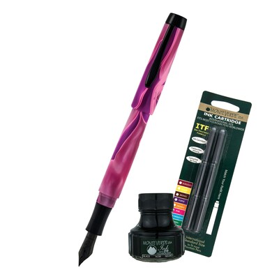 Monteverde® Intima Fountain Pen W/6 Black Refills and 1 Black Ink Bottle, Neon Pink