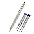 Monteverde® Touch Screen Stylus Tool Ballpoint Pen W/2 Black and 2 Blue Refills, Silver