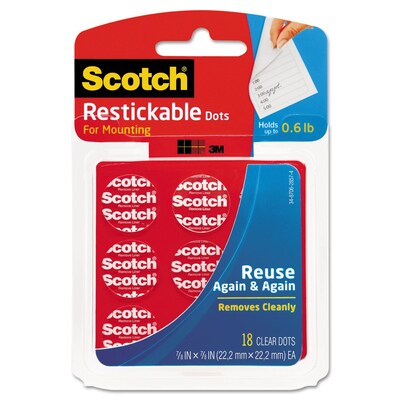 Scotch® Restickable Dots, 7/8 x 7/8, Clear, 18/Pack