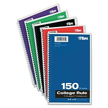 Oxford 3-Subject Notebook, 6 x 9 1/2, College Ruled, 150 Sheets, Assorted Colors (65362)