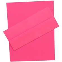 JAM Paper® Business Stationery Set, 100 Sheets of Paper and 100 #10 Envelopes, Brite Hue Ultra Fuchs