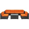 Modway Aero 7 Piece Synthetic Outdoor Wicker Patio Sectional Sofa Set, Espresso/Orange