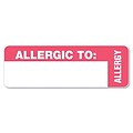 Tabbies® Medical Labels Allergic TO:, 1 x 3, White/Red, 500/Roll