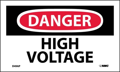 Danger Labels; High Voltage, 3 x 5, Adhesive Vinyl, 5/Pack
