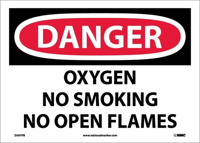 Danger Labels; Oxygen No Smoking No Open Flames, 10X14, Adhesive Vinyl
