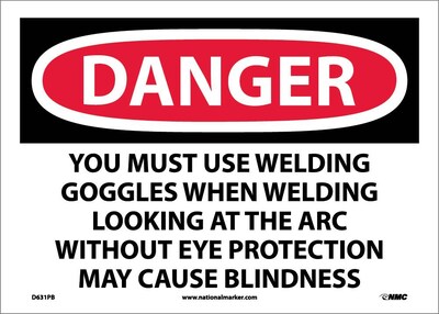Danger Signs; You Must Use Welding Goggles When Welding Looking At The Arc Without Eye Protection  (