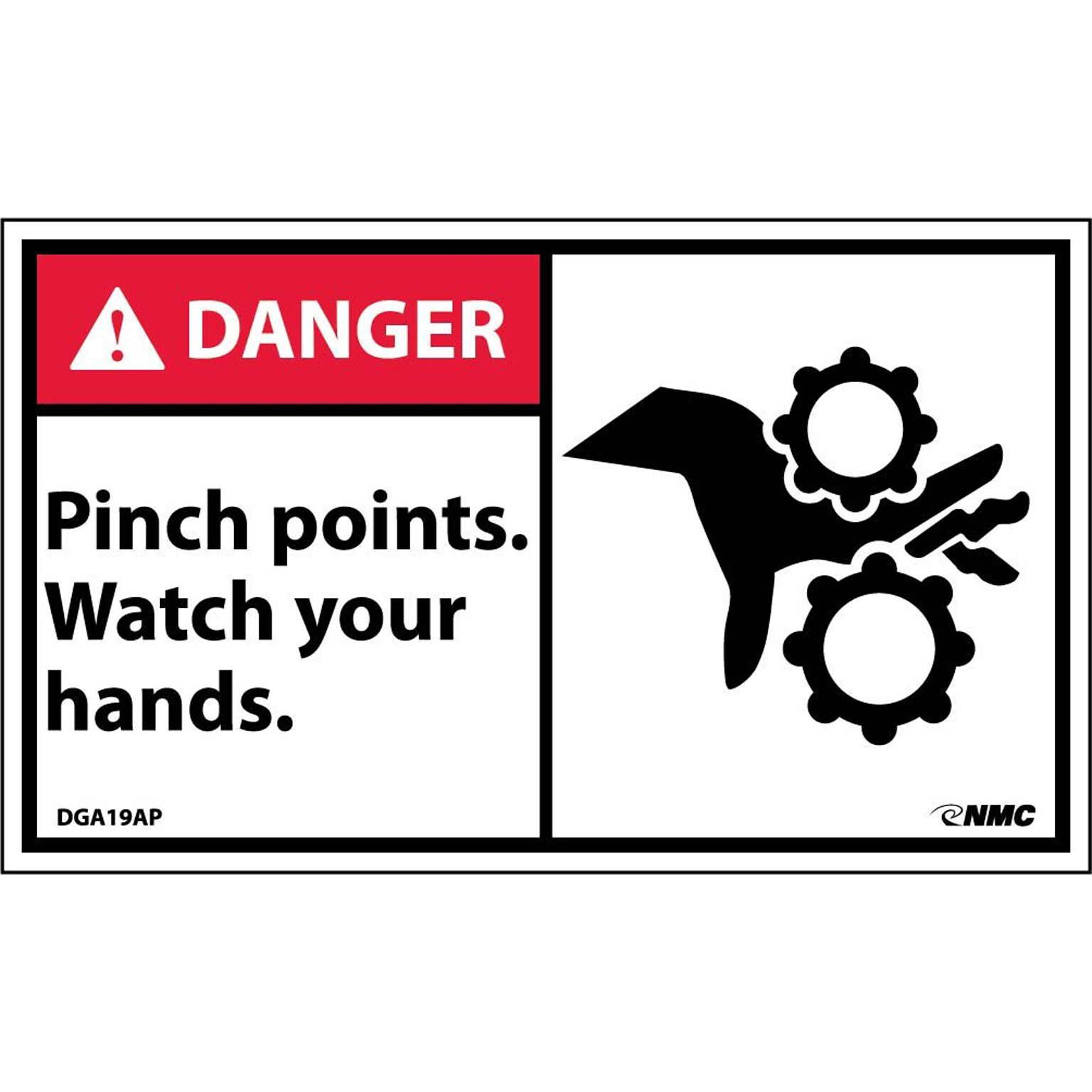 Danger Labels; Pinch Points Watch Your Hands (Graphic), 3X5, Adhesive Vinyl, 5/Pk