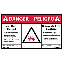 Danger Labels; Arc Flash And Shock Hazard, Bilingual, (Graphic), 3 x 5, Adhesive Vinyl, 5/Pack