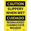 Caution Labels; Slippery When Wet (Bilingual), 14X10, Adhesive Vinyl