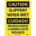 Caution Signs; Slippery When Wet (Bilingual), 14X10, Rigid Plastic