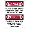 Flammable Gas Keep Fire Or Flame Away No Smoking, Bilingual, 14X10, Rigid Plastic, Danger Sign