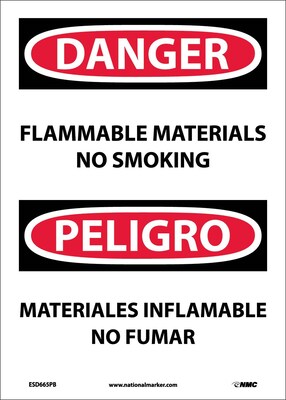 Danger Labels; Flammable Material No Smoking, Bilingual, 14X10, Adhesive Vinyl