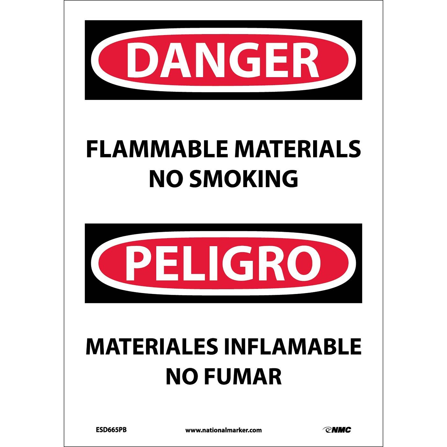 Danger Labels; Flammable Material No Smoking, Bilingual, 14X10, Adhesive Vinyl