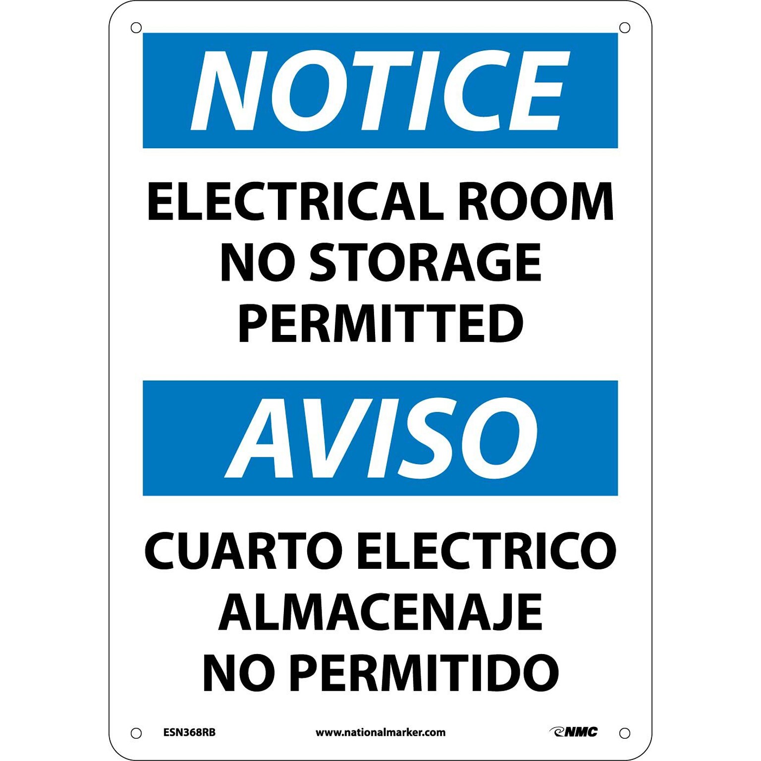 Notice Signs; Electrical Room No Storage Permitted Bilingual, 14X10, Rigid Plastic