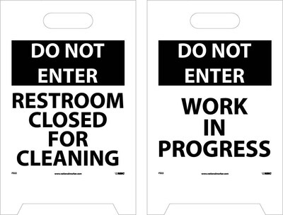 Floor Signs; Dbl Side, Do Not Enter Restroom Closed For Cleaning Do Not Enter Work In Progress 20X12